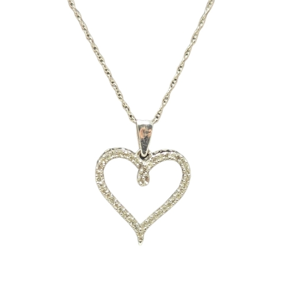 10kt White Gold Diamond Heart Pendant with 10kt White Gold Chain Necklace 1.58g - Picture 8 of 11